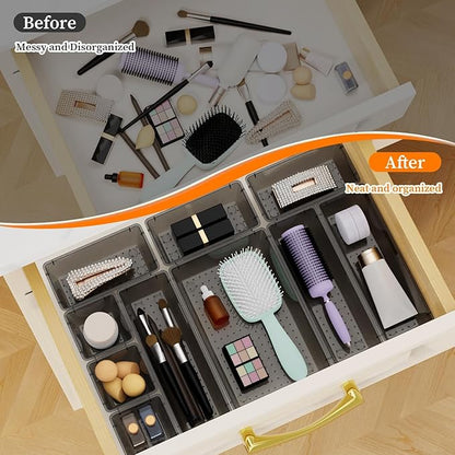 StorMiracle 32 PCS Clear Plastic Drawer Organizer Set, 4-Size vanity organizer Trays and Storage Bins for Makeup, Jewelry and Gadgets in Bedroom, Bathroom and Office, Clear Black - Image 5