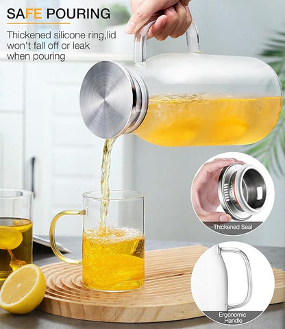 Glass Pitcher with Lid, 2 Liter 68oz Water Pitcher with Handle for Fridge, Large Drink Jug for Iced Tea, Coffee, Juice, Borosilicate Glass Carafe for Hot/Cold Brew Beverage, Heat Resistant - Image 5