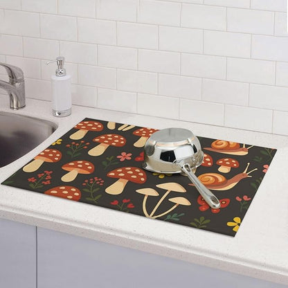 Mushroom Snail Dish Drying Mats for Kitchen Counter, Large 18"x24" Dish Mats for Drying Dishes, Microfiber Absorbent Dish Drying Pad Rack Mat Kitchen Decor Reusable Washable