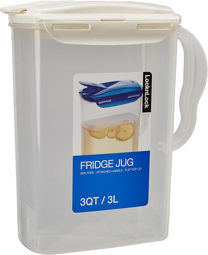 LocknLock Aqua Fridge Door Water Jug | Clear Pitcher | BPA Free Plastic Pitcher with Lid | 3 Quart Pitcher with Lid for Water, Juice, Tea & More Beverages, Ivory - Image 3