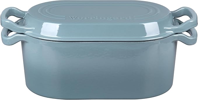 VORRINGARD Oval Dutch Oven Pot with Lid, Enamel Coating Cast Iron Bread Pans for Homemade Sourdough Bread Baking, Cooking, 4 Quart, Sea Salt