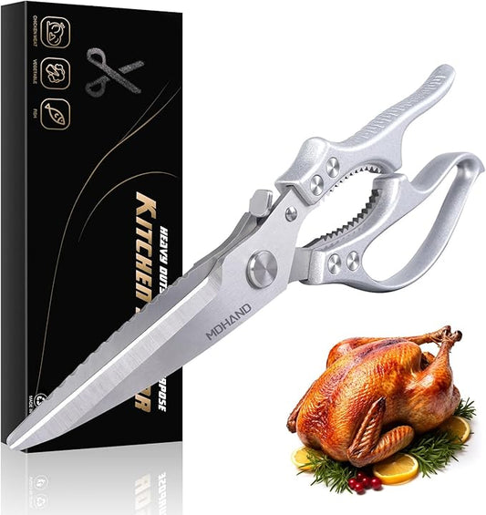 MDHAND Heavy Duty Poultry Shears, Kitchen Food Scissors All Purpose for Meat Cutting, Chicken Fish Fruit Vegetables, Dishwasher Safe Kitchen Shears with Anti-Slip Handle & Safety Lock, Spring Loaded
