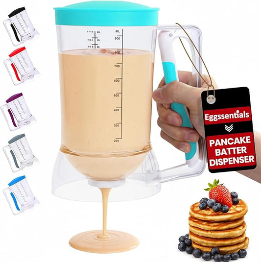 Eggssentials Pancake Dispenser for Batter - Pancake Mix Dispenser Cupcakes, and Muffins – Precision, Mess Free – Cake Mix Dispenser Bottle for Baking & Griddle - Teal Color
