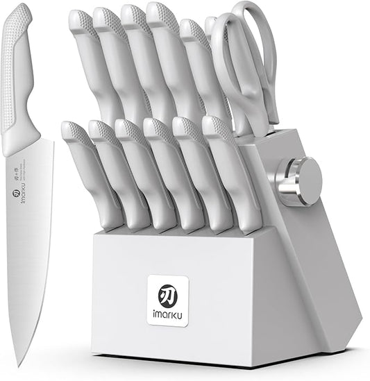 imarku 14-Piece Kitchen Knife Set, Gray Gyutou Knife Sets with Block and Build-in Sharpener, Ultra-Sharp Steak Knives Set of 6, Ergonomic Handle, Dishwasher Safe, New Apartment Essentials by imarku