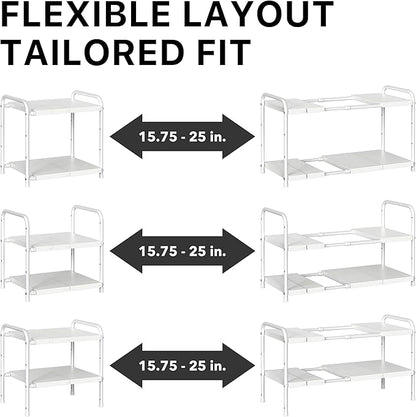 Simple Houseware Under Sink 2 Tier Expandable Heavy Duty Metal Shelf Organizer Rack, White (Expand from 15 to 25 inches)