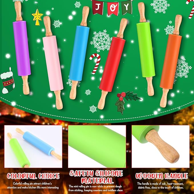 Dandat 6 Pcs Small Rolling Pin Kids 12 Inch Mini Silicone Rolling Pin for Baking Non Stick Kids Dough Roller with Wooden Handle for Kitchen Cookie Pastry Fondant Cake 6 Colors - Image 3