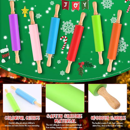 Dandat 6 Pcs Small Rolling Pin Kids 12 Inch Mini Silicone Rolling Pin for Baking Non Stick Kids Dough Roller with Wooden Handle for Kitchen Cookie Pastry Fondant Cake 6 Colors - Image 3