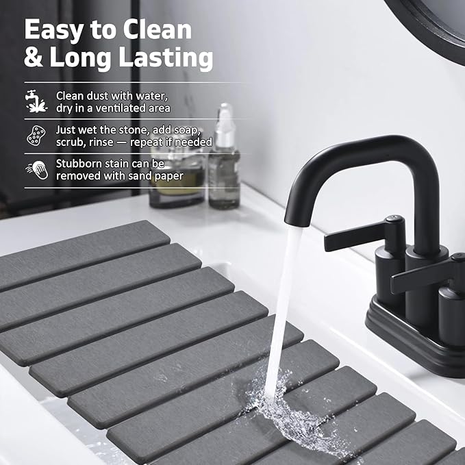 Large Stone Dish Drying Mats for Kitchen Counter, 24"(L)×16"(W), Drying Collapsible Dish Drying Mat, Eco-Friendly Absorbent Diatomaceous Earth Mats for Dishes Bottles Cups - Dark Grey - Image 6