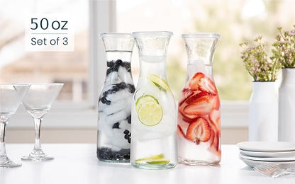 Glass Carafe Pitchers, by Kook, Large Carafe - set of 3, Beverage Dispensers, Clear Jugs For Mimosas, Water, Wine, Milk and Juice, with Plastic Lids, 50 oz Dishwasher Safe - Image 5