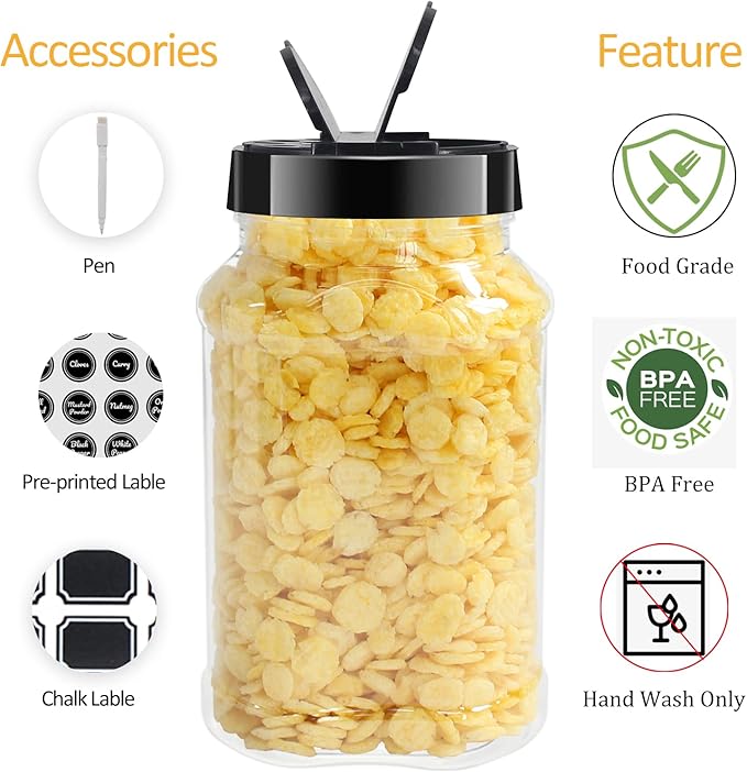 12 Pack 16 oz Clear Plastic Spice Jars With Black Plastic Lids, Spice Bottles, Seasoning Containers with Chalk Labels, Pen, Spices Containers For Kitchen Cabinet - Image 5