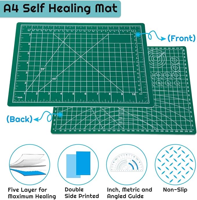 anezus Self Healing Sewing Mat, Rotary Cutting Mat Double Sided 5-Ply Craft Cutting Board for Sewing Crafts Hobby Fabric Precision Scrapbooking Project 9inch x 12inch(A4) - Image 2