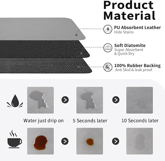 HotLive Coffee Mat - Absorbent Hide Stain Rubber Backed Dish Drying Mat for Kitchen Counter - Bar Mats for Countertops Accessories Fit Under Coffee Maker Espresso Machine - Image 2