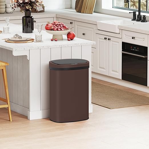 PayLessHere | 13 Gallon Stainless Steel Trash Can | Brown | Automatic Touchless Lid with Motion Sensor | Kitchen Garbage Can with Waterproof Design | for Home, Office, Bathroom | Pack of 1 - Image 2