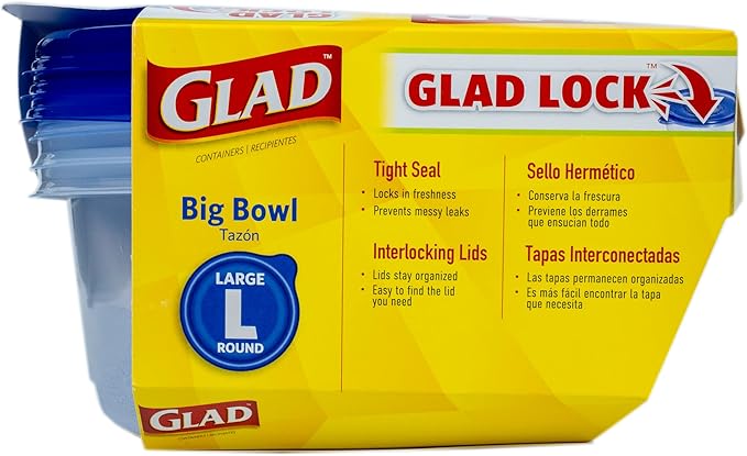 Glad GladWare Big Bowl Food Storage Containers with Lids, Large Round BPA Free Plastic Containers for Soups, Salads, and Meal Prep, Lock Tight Seal, Microwave Dishwasher Safe, 48 Oz, 3 Count - 6 Pack - Image 6