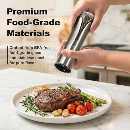 Aelga Salt and Pepper Grinder Set - Manual Pepper Mill with Adjustable Coarseness, Stainless Steel & Glass Salt Grinder Refillable for Kitchen & Dining Table - Image 5