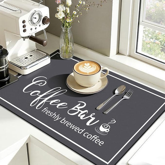 Findosom Dish Drying Mat, 12"x 20" Super Absorbent & Hide Stain Coffee Mat, Cuttable Drying Mat for Kitchen Counter, Coffee Bar Accessories, Under Dish Rack, Coffee Maker, Espresso Machine, DarkGrey by Findosom