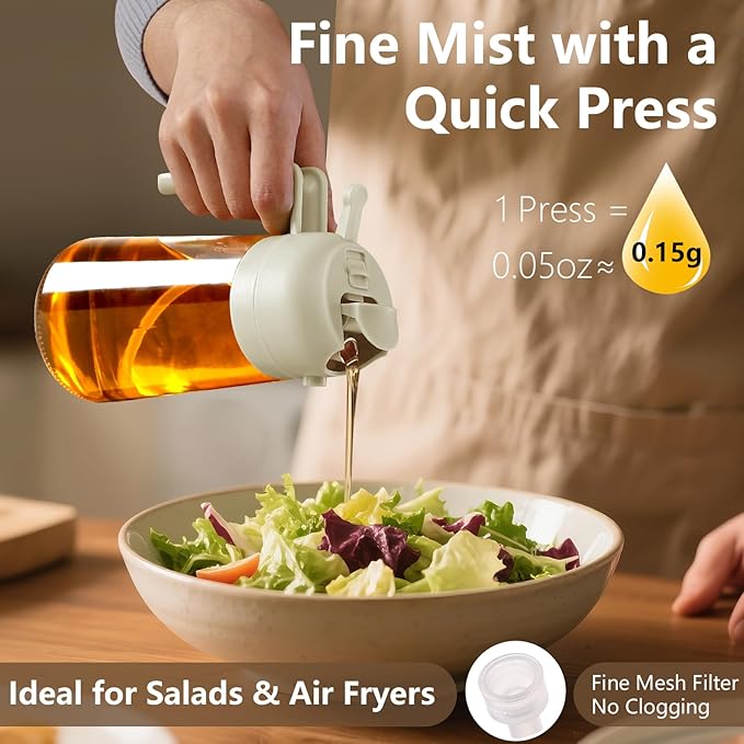 SWEET VIEW 2PCS Oil Sprayer for Cooking, 16oz/470ml Glass Oil Dispenser/Pour Bottle, Kitchen Accessories, Kitchen Gadgets for Air Fryer, Salad, BBQ, with Stickers (Green,White) - Image 3