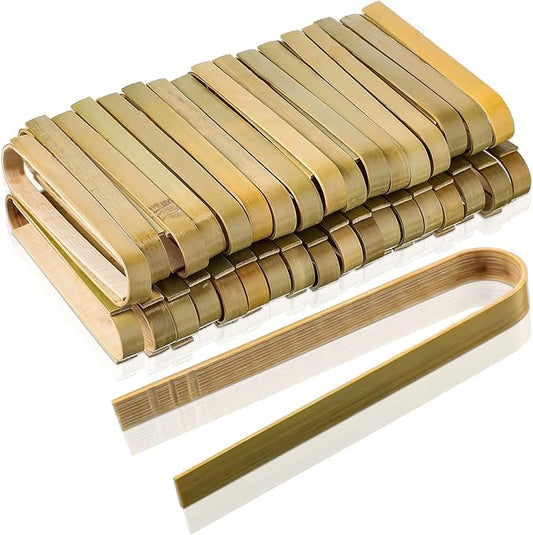 150 Pieces Mini Bamboo Disposable Tongs 4 Inch Bamboo Toast Tong Wooden Cooking Utensils Natural Green for Catering Buffet Home Use Tea Supplies by Sieral