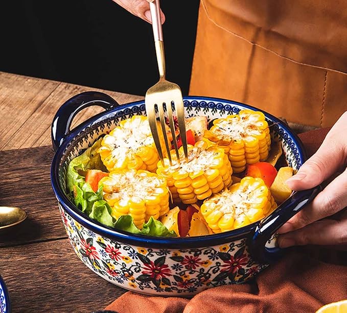 Red Daisy Flower Vintage Style Ceramic Bakeware Casserole Dish Baking Pan Lasagna Pans Baking Dish with Handles for Oven/Cooking/Kitchen-1 PCS, 32 OZ - Image 9