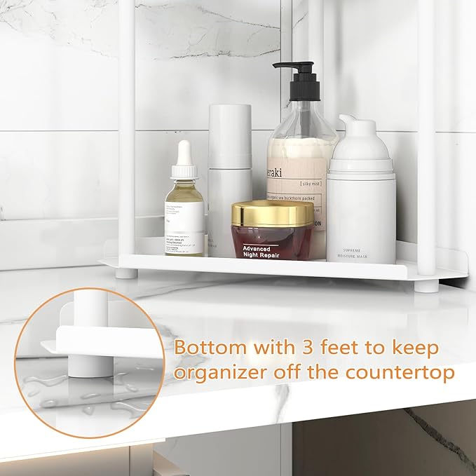Jesginboo 3 Tier Bathroom Counter Organizer, Vanity Organizer Corner Shelf, Skincare, Makeup Countertop Organizers, Kitchen, Bathroom Counter Storage, White - Image 4