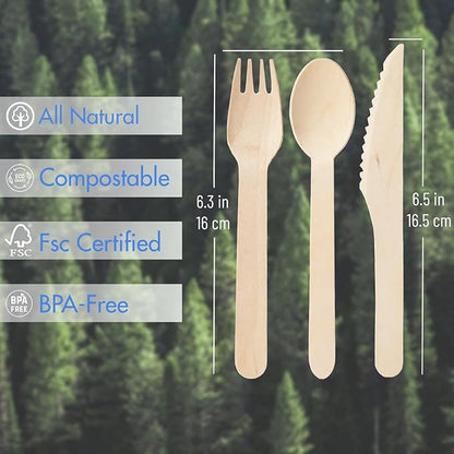 Compostable Wooden Utensils Set - 500 Pieces Disposable Wood Cutlery (200 Spoons, 200 Forks,100 Knives)-Bamboo Utensils And Plastic Silverware Alternative, Heavy Duty Utensils For Party - Image 3