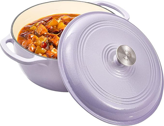 Vivicreate 6 Quart Enameled Cast Iron Dutch Oven Pot with Lid Heavy Duty Dutch Oven for Bread Baking Braising Stews Roasting Oven Safe up to 500°F Dual Handles Purple (Purple)