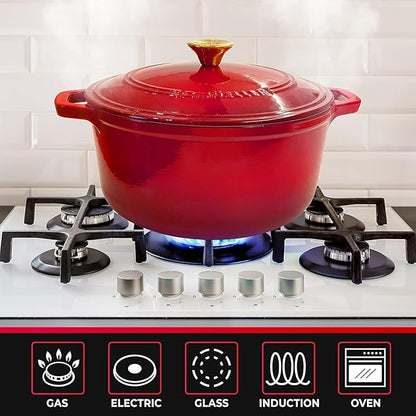 MUELLER HOME 7.5 QT Enameled Cast Iron Dutch Oven, Heavy-Duty Casserole Dish and Braiser Pan with Lid and Stainless Knob, Oven-Safe up to 500° F & Across All Cooktops, Red - Image 5