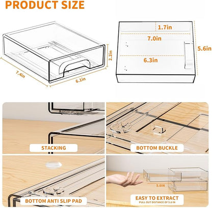 Yieach 2.2'' Tall Small Clear Stackable Storage Drawers,2 Pack Stacking Acrylic Organizers Drawers for Hair Accessories,Makeup,Pen,Art Crafts,Office Supply Organizer and Desktop Plastic Mini Drawers