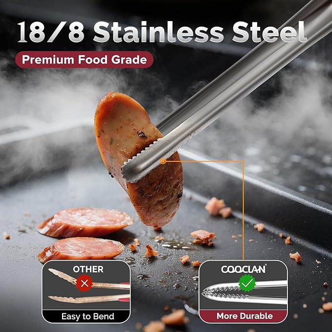 Precision Serrated Non-Slip Tips Cooking Tongs 2 Set (9.5" & 11.5"), One-Piece 18/8 Stainless Steel Metal Tongs, Easily Control Kitchen Tweezer, Multi-Purpose Korean Tong - Image 3