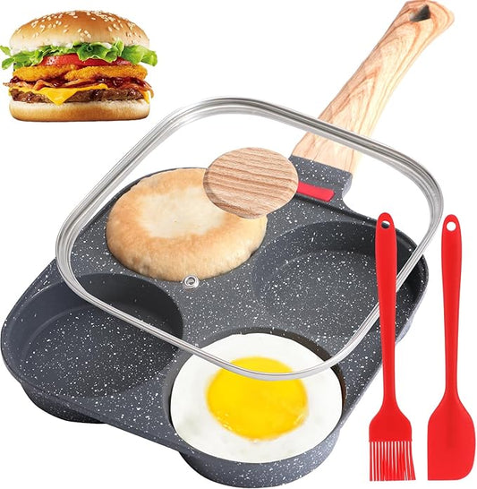 4-Cup Egg Pan, Premium Egg Pans Nonstick, Omelette Pan with Lid , Healthy Egg Frying Pan for Breakfast, Egg Sandwich, Hamburger, Pancake, Egg Skillet Suitable for Gas Stove & Induction Cookware by Unknown