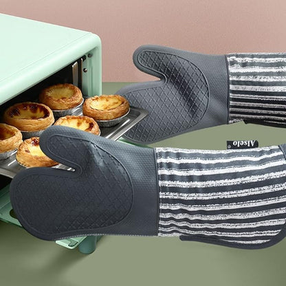 Alselo Silicone Oven Mitts Heat Resistant 932℉ with Waterproof & Non-Slip Kitchen Mittens, Set of 2 Extra Long Oven Gloves with Soft Cotton Terry Lining for Baking Cooking Barbecue - Image 4