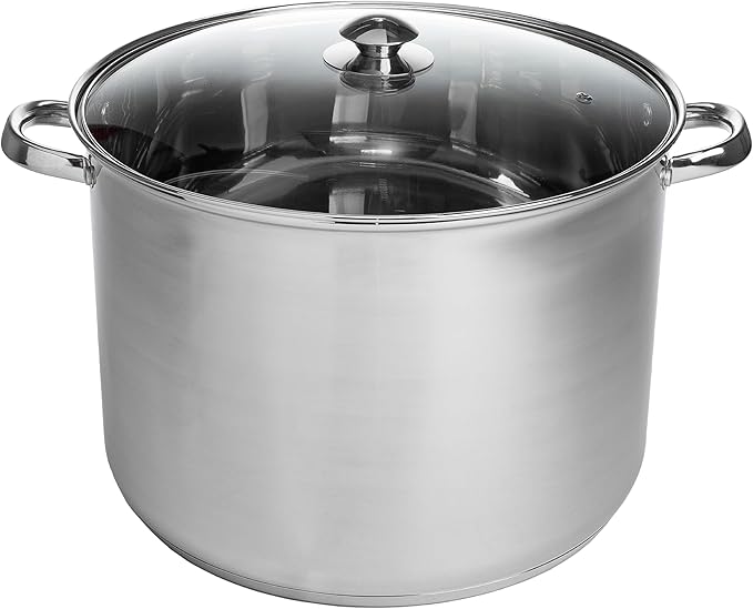 Ecolution Stainless Steel Stock Pot, Encapsulated Induction Ready Cooking Pot with Glass Lid, Oven Safe, Dishwasher Safe Soup Pot, 24-Quart by Ecolution