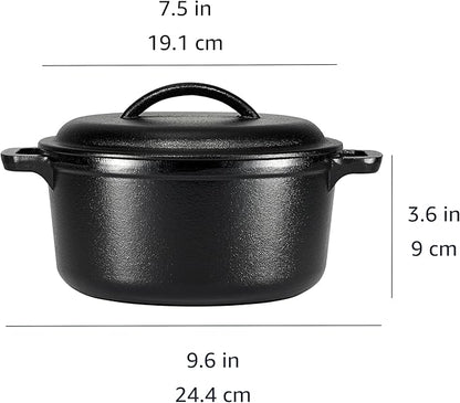 Amazon Basics Pre-Seasoned Cast Iron Mini Dutch Oven Pot with Lid and Dual Handles, Oven Safe, 2-Quart, Round, Black - Image 4