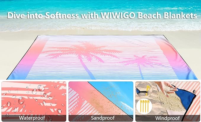 WIWIGO Beach Blanket Waterproof Sandproof Beach Mat 79" X 83"/10'x9'for 2-8 Adults Quick Drying Outdoor Picnic Mat Beach Accessories for Travel, Camping, Hiking - Image 5