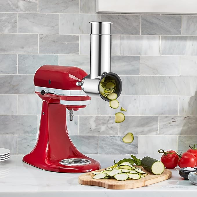 Stainless Steel Slicer Shredder Attachment for KitchenAid Stand Mixer, Cheese Grater Attachment for KitchenAid, Salad Maker, Grinding Powder, Dishwasher Safe with 4 Blades by InnoMoon - Image 5
