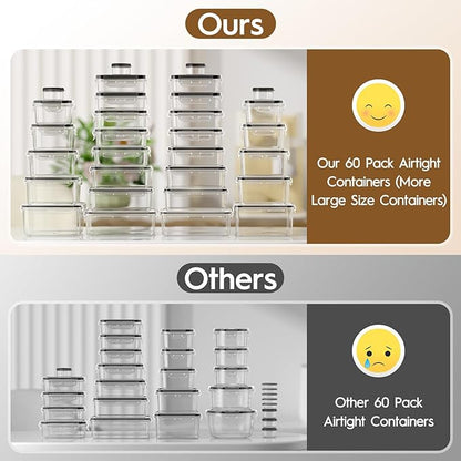 60 PCS Food Storage Containers with Lids Airtight (30 Containers & 30 Lids), 100% Leak Proof Meal Prep Container for Kitchen, BPA-Free Plastic(Polypropylene5), Microwave/Dishwasher Safe, Labels & Pen - Image 3