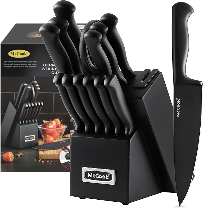 McCook® Knife Sets,German Stainless Steel Knife Block Sets with Built-in Sharpener, Black by McCook