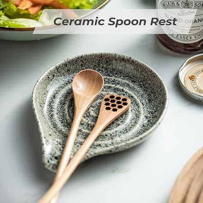 LAUCHUH Spoon Rest for Stove Top, 5 inch Large Ceramic Spoon Holder for Kitchen Countertop Heat-Resistant Spatula Holder for Ladle, Spoons or Tong, Farmhouse Decor for Mother's Day, Special Gray