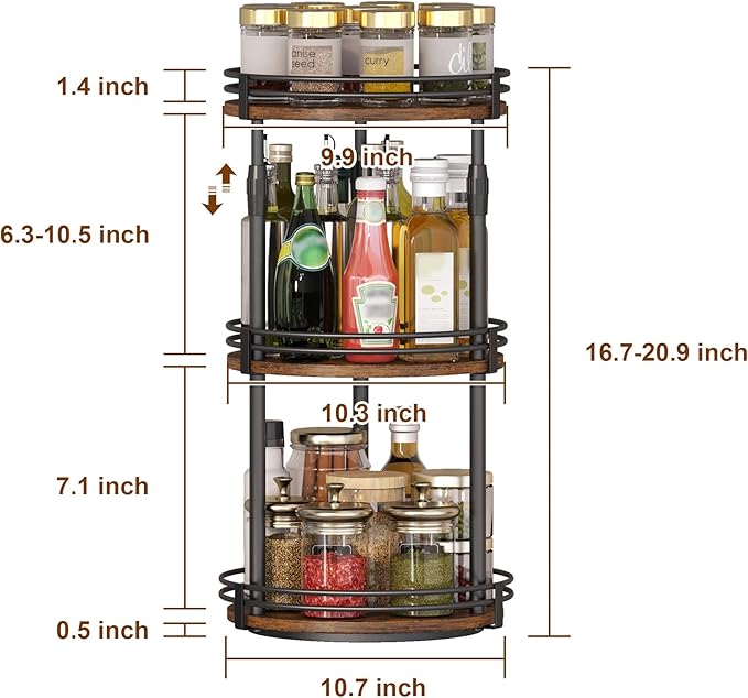 Across-Star Lazy-Susan-Organizer-Spice-Rack, 3-Tier Rotating Spice Organizer For Cabinet Pantry, Seasoning Holder Shelf With Adjustable Height, Kitchen Counter Shelf Countertop Organzier - Image 4