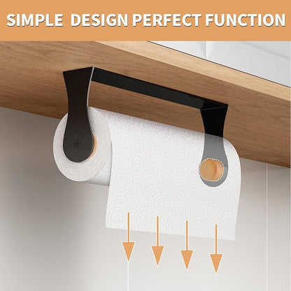 Paper Towel Holder Under Cabinet, Stainless Steel, Wall Mount, Black Adhesive Paper Roll Holder for Kitchen and Bathroom - Image 2