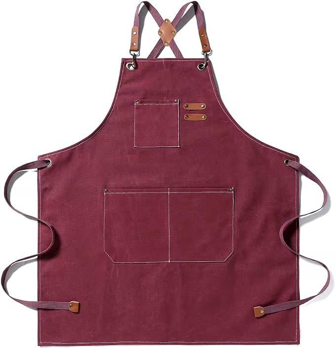 Tosewever Canvas Cross Back Chef Cotton Aprons for Men Women with Large Pockets by Tosewever