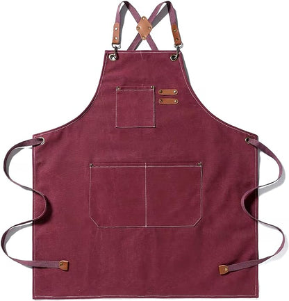 Tosewever Canvas Cross Back Chef Cotton Aprons for Men Women with Large Pockets by Tosewever
