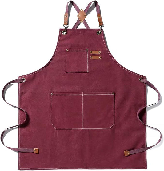 Tosewever Canvas Cross Back Chef Cotton Aprons for Men Women with Large Pockets by Tosewever