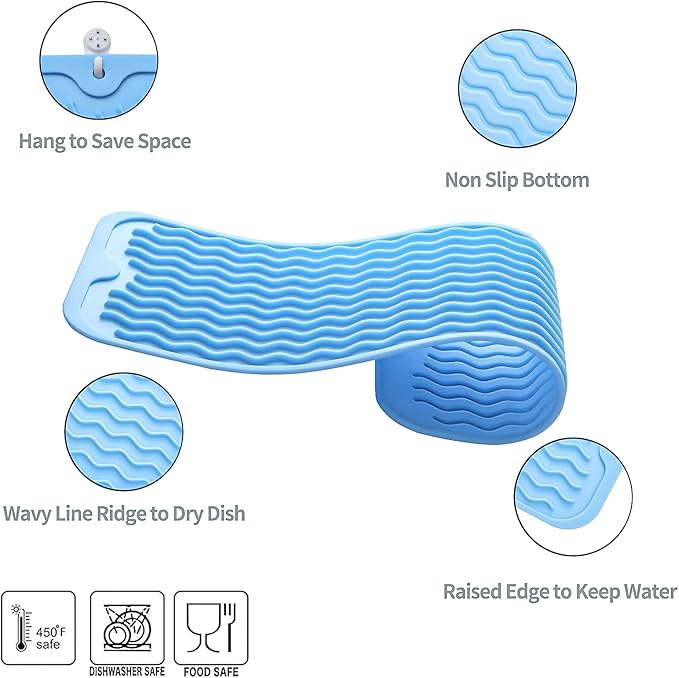MicoYang Silicone Dish Drying Mat for Multiple Usage,Easy clean,Eco-friendly,Heat-resistant Silicone Mat for Kitchen Counter,Sink,Bar,Bottle,or Cup Light Blue M 17 inches x 6 inches - Image 3