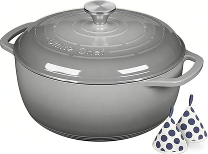Enameled Cast Iron Dutch Oven - Umite Chef 6QT Pot with Lid & Cotton Potholders - Dual Handles -Versatile Heavy Duty Cookware for Bread Baking，Braising, Stews, Roasting（Grey） - Image 9