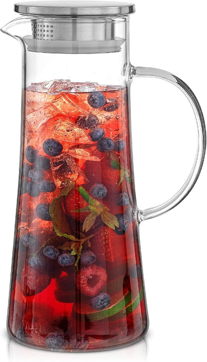 JoyJolt Glass Pitcher with Lid - 50oz Borosilicate Water Carafe, Jug with Stainless Steel Lid for Iced Tea, Lemonade, Juice, Mixed Drinks - Image 3