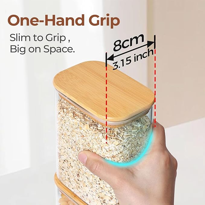 ComSaf 1.8 Qt Rectangle Glass Storage Containers with Lids, Glass Jars with Bamboo Lids, Clear Food Storage Jar, Sugar Coffee Containers, Pantry Storage Container for Pasta Rice Flour Oats Nuts Tea - Image 4