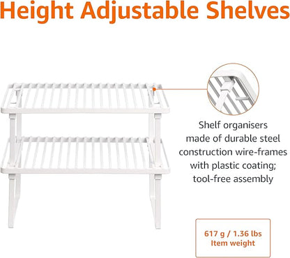 Amazon Basics Space-Saving Stackable Metal Kitchen Cabinet Organizer Shelves for Dishes, Pantry Organization, 12.5" L x 8" D x 4.5" H, Set of 2, White - Image 4