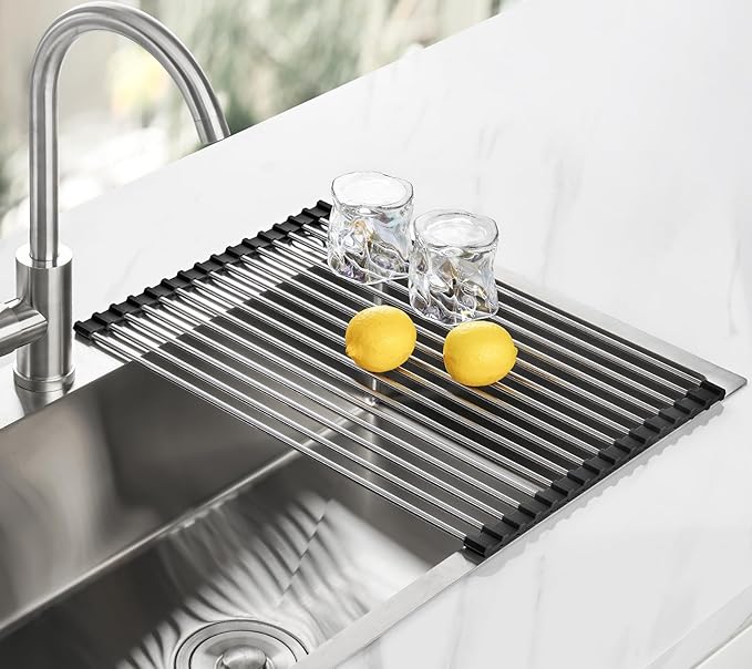 Tomorotec 17.7" x 12.5" Roll Up Dish Drying Rack Over Sink Drying Rack Sink Cover Kitchen Sink Accessories Gadget Multipurpose Organizer Foldable Stainless Steel Drainer - Image 8