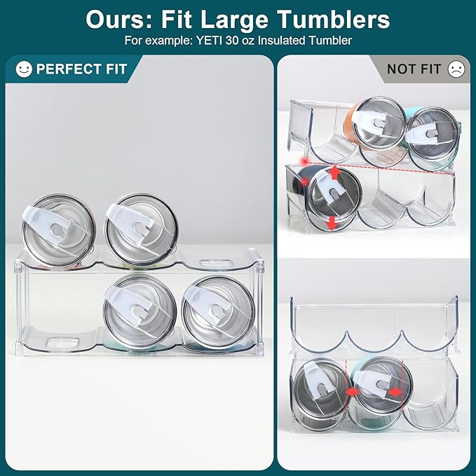 LARGER Compartment - Stackable Water Bottle Organizer Holder - for Stanley & Others' Large Tumbler - Clear Wine Rack, Cup Bottle Holder for Cabinet Home Countertop Fridge Pantry Shelf, 2 Tier Hold 6 - Image 2